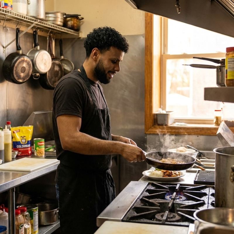 Un cocinero preparando un plato en la estufa